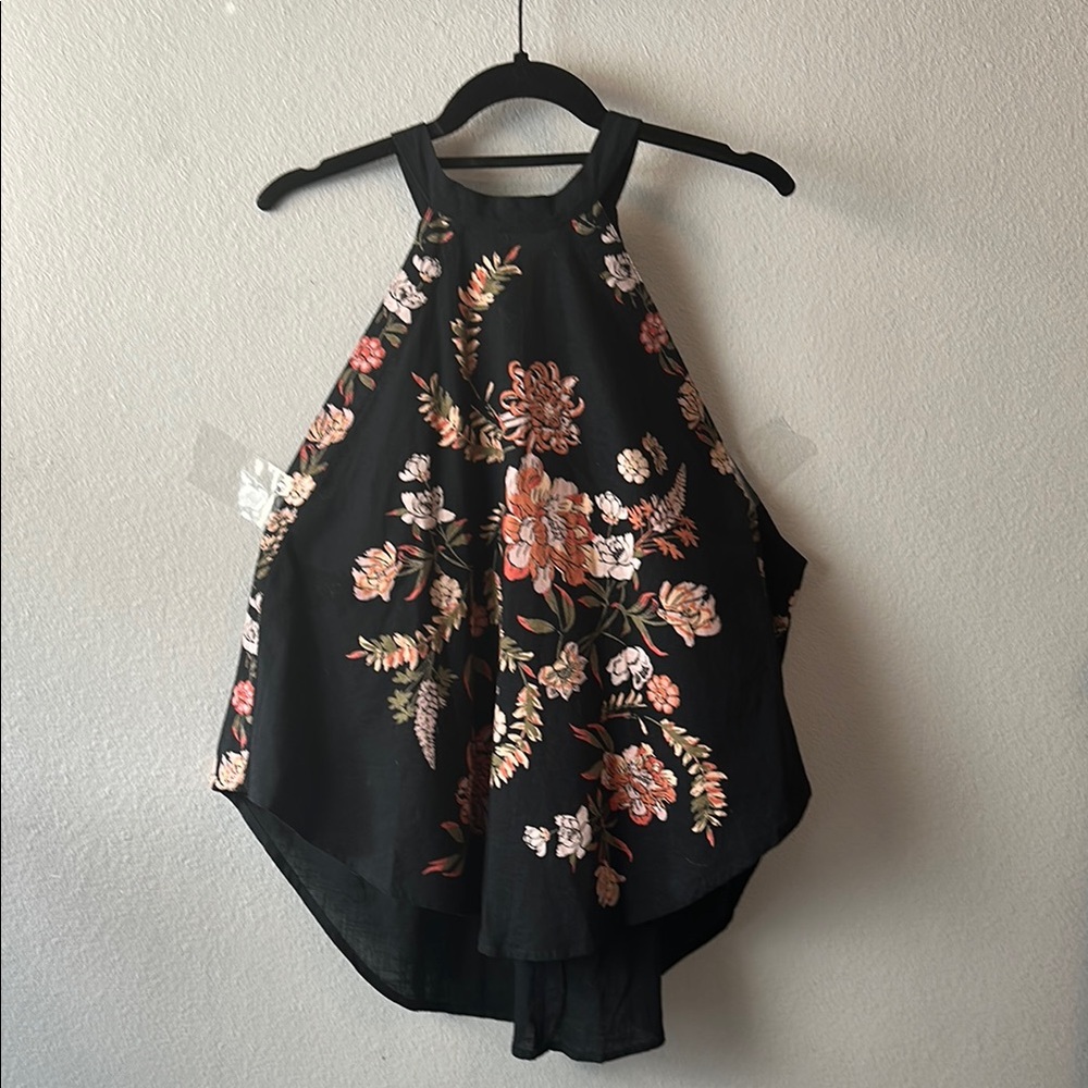Free People Black Floral Halter Blouse